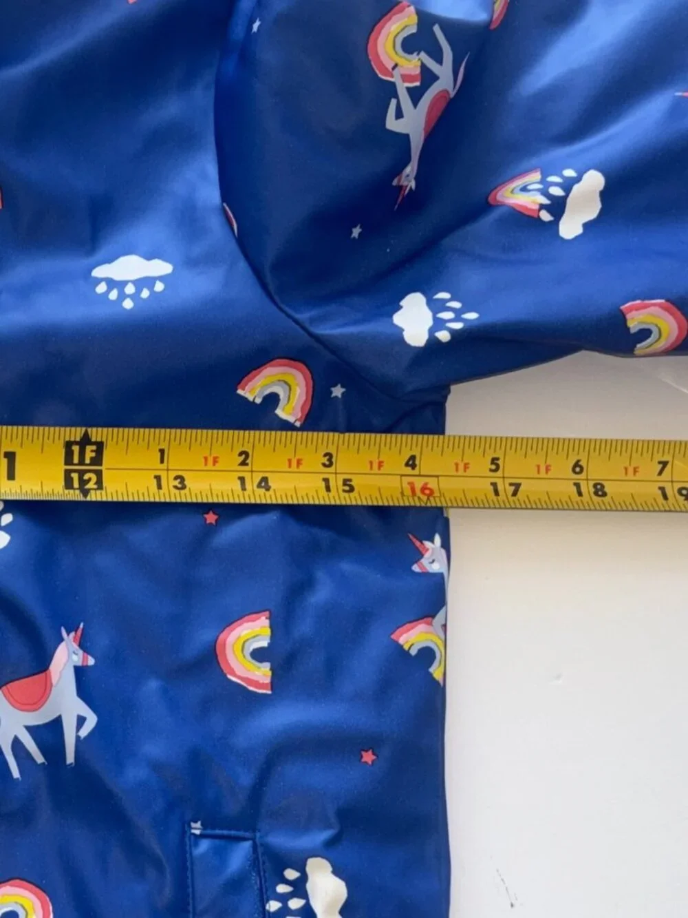 Joules Blue Raindance Unicorn Rubber Lined Hooded Rainbow Raincoat 7-8Y